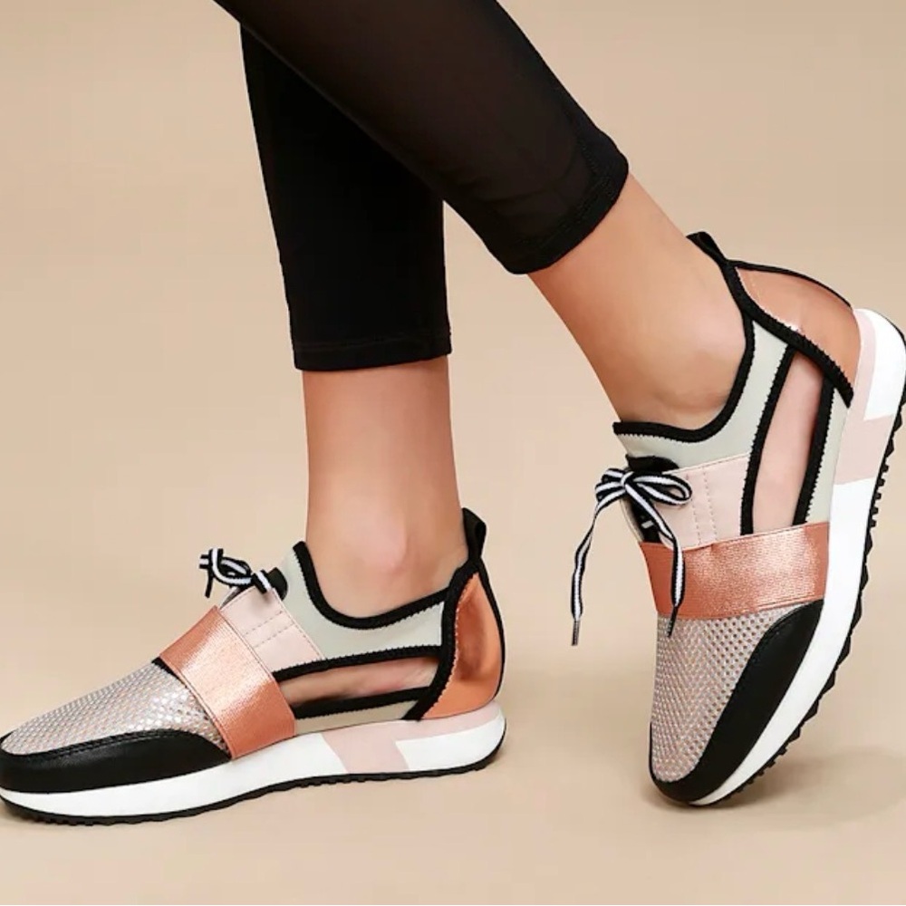 Steve Madden Women's Metallic Rose Gold Athletic Slip-On Sneakers